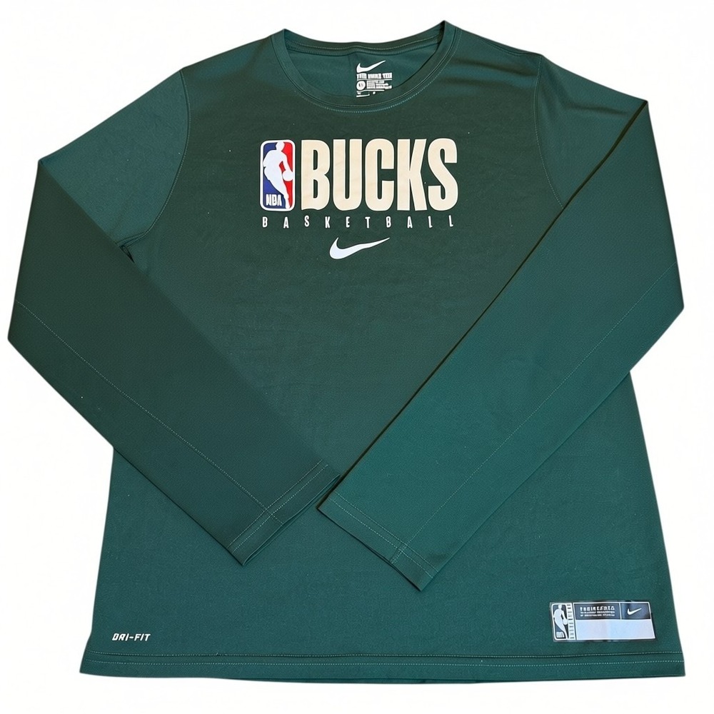 Nike Long Sleeve Shirt Youth XL Green EUC Milwaukee Bucks NBA Dri Fit Training
